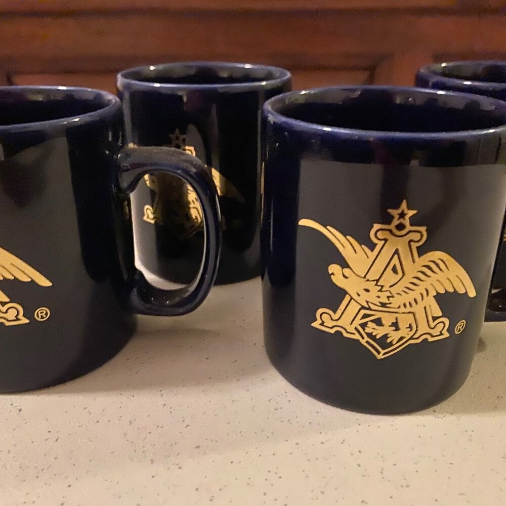 Anheuser Busch Coffee Mugs in signature Navy Blue with Gold Logo (Set of 4)